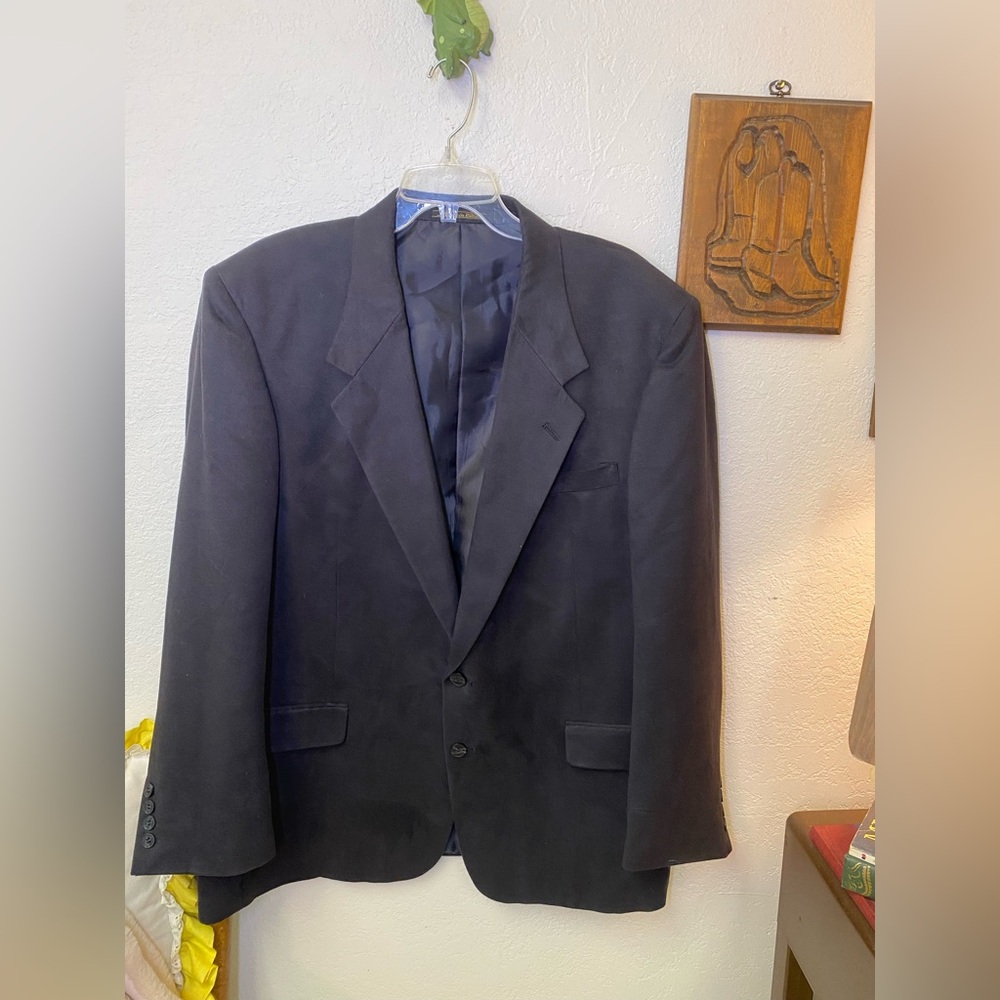 Members Only Classic Blazer 46R Faux Suede Microfiber Black Sport Coat Jacket